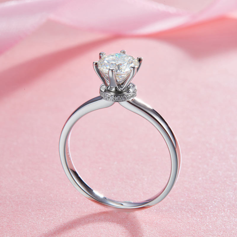 1 CT. Round Moissanite Diamond Bottom Halo Engagement Ring in Sterling Silver