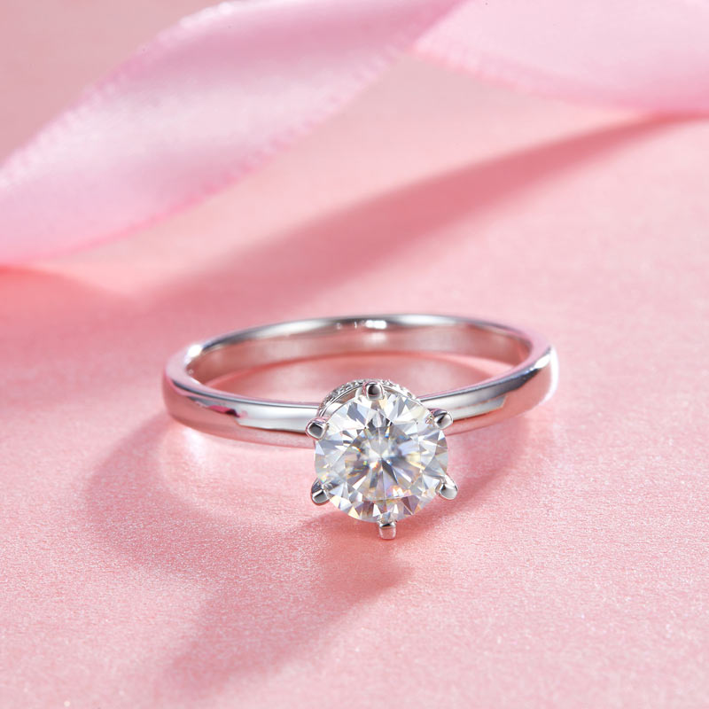1 CT. Round Moissanite Diamond Bottom Halo Engagement Ring in Sterling Silver