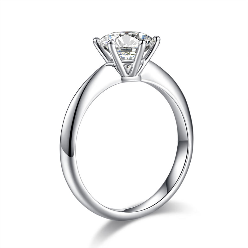 Anillo de compromiso solitario de diamante y moissanita de 6 puntas de 1,5 quilates en plata de ley.