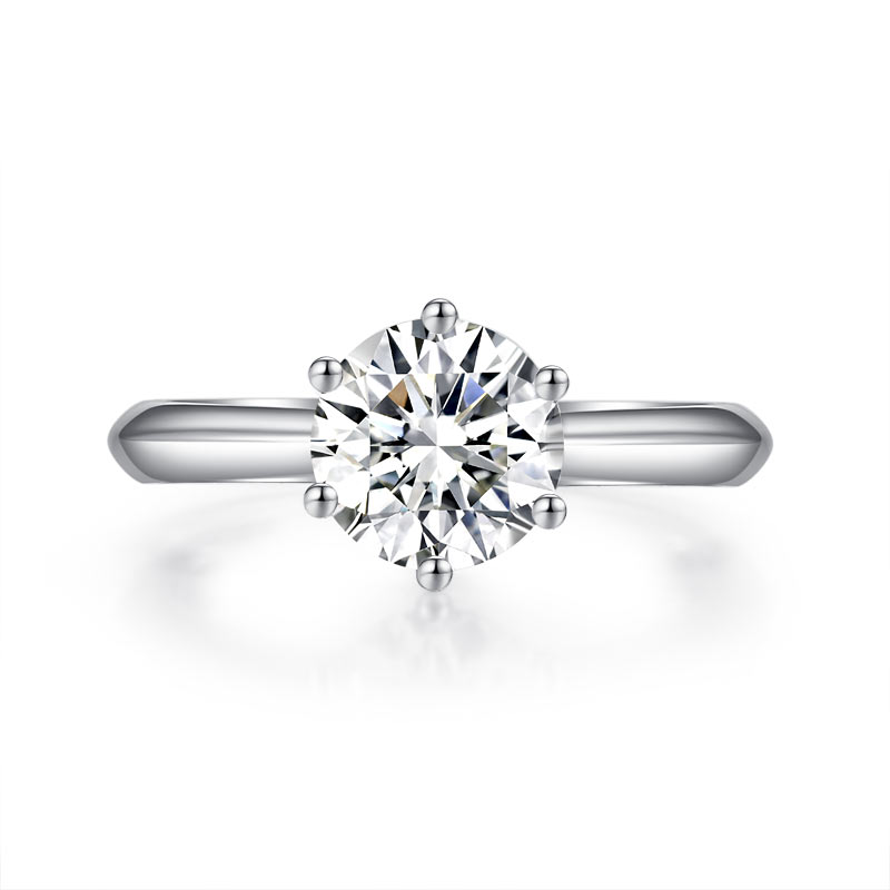 Anillo de compromiso solitario de diamante y moissanita de 6 puntas de 1,5 quilates en plata de ley.