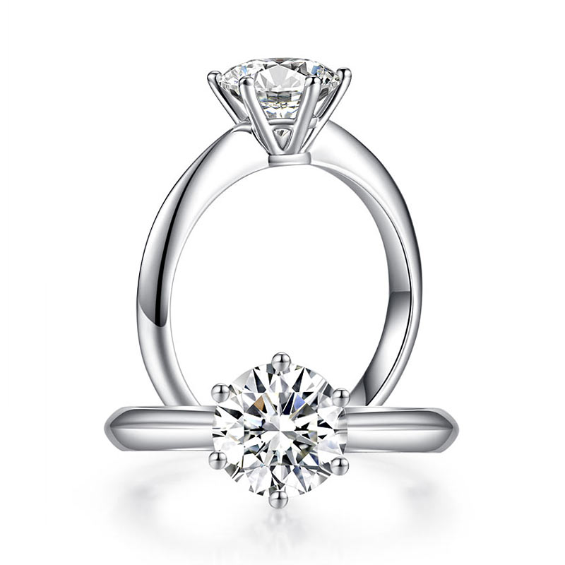 Anillo de compromiso solitario de diamante y moissanita de 6 puntas de 1,5 quilates en plata de ley.