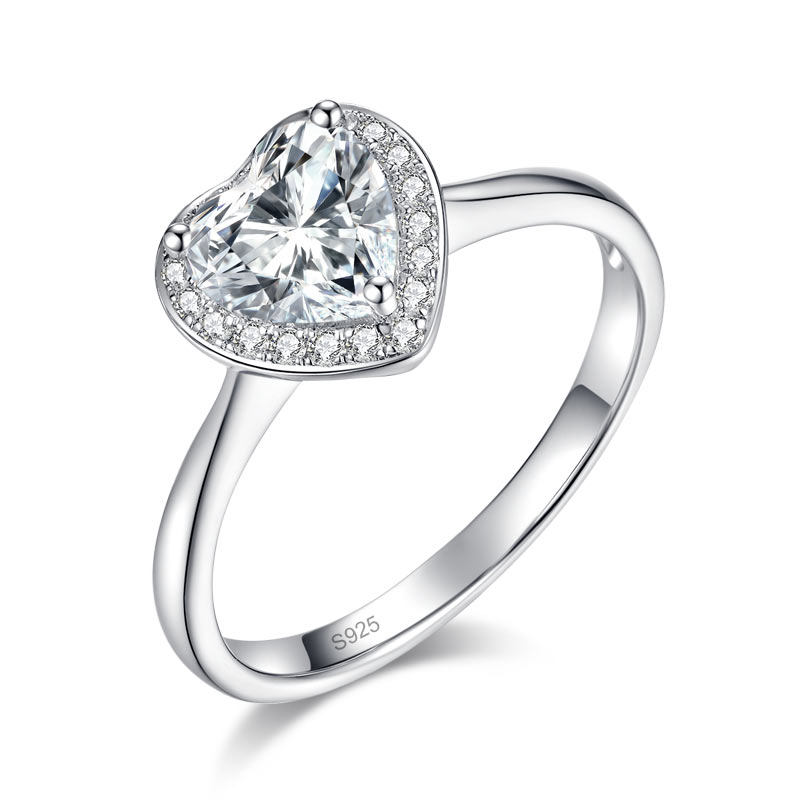1 CT. Heart Cut Moissanite Diamond Halo Engagement Ring in Sterling Silver