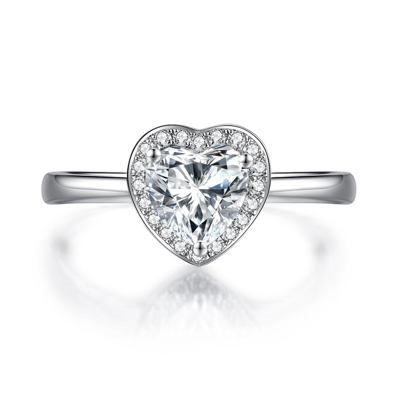 1 CT. Heart Cut Moissanite Diamond Halo Engagement Ring in Sterling Silver