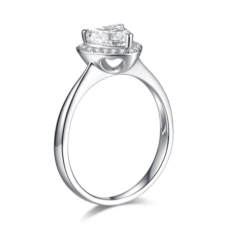 1 CT. Heart Cut Moissanite Diamond Halo Engagement Ring in Sterling Silver