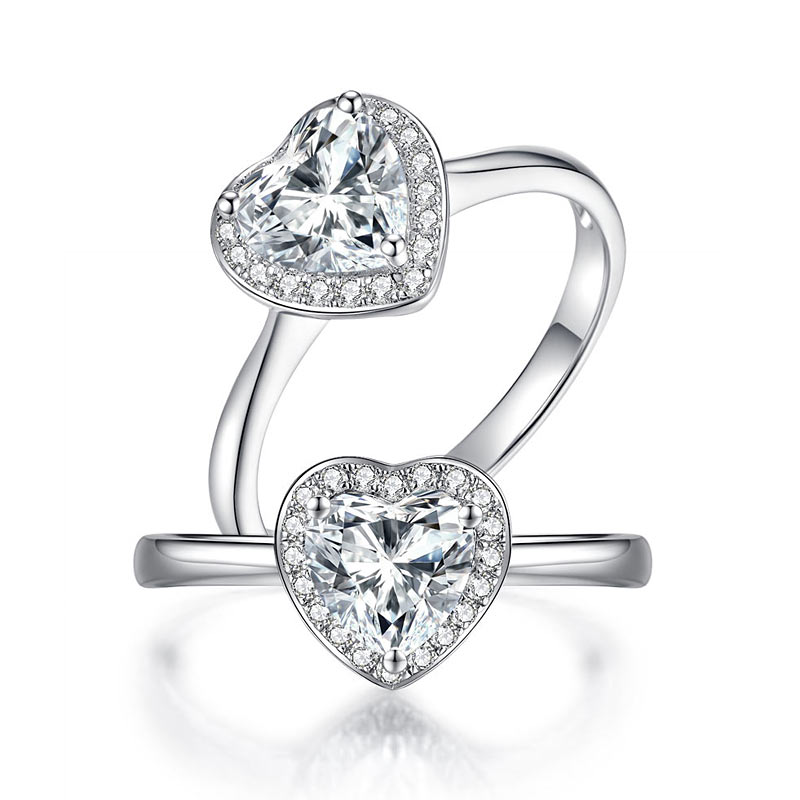 1 CT. Heart Cut Moissanite Diamond Halo Engagement Ring in Sterling Silver