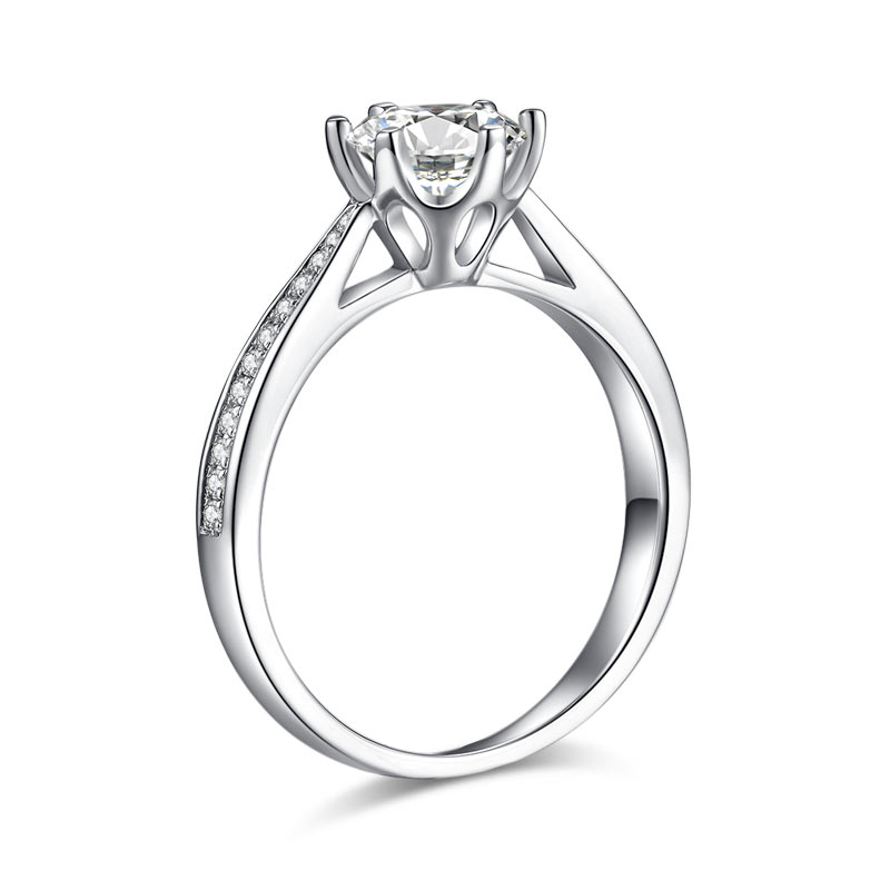 1 CT. Round Moissanite Diamond Pavé Engagement Ring in Sterling Silver