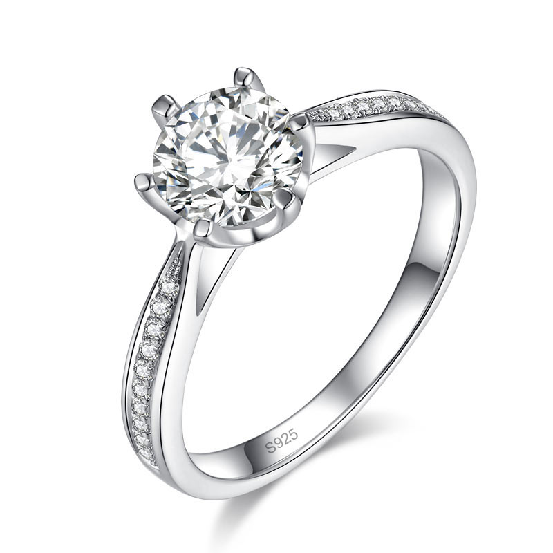 1 CT. Round Moissanite Diamond Pavé Engagement Ring in Sterling Silver