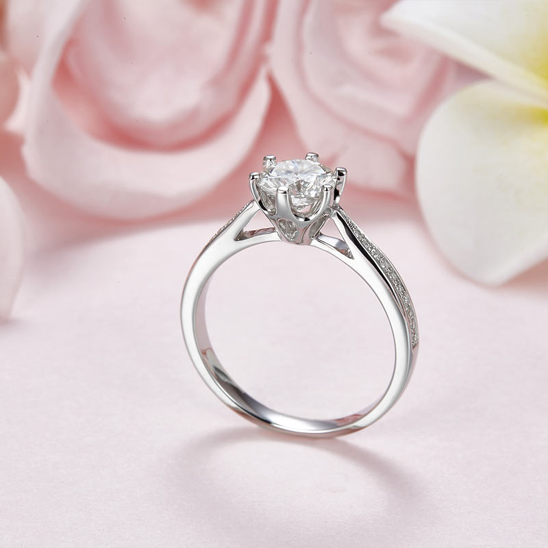 1 CT. Round Moissanite Diamond Pavé Engagement Ring in Sterling Silver