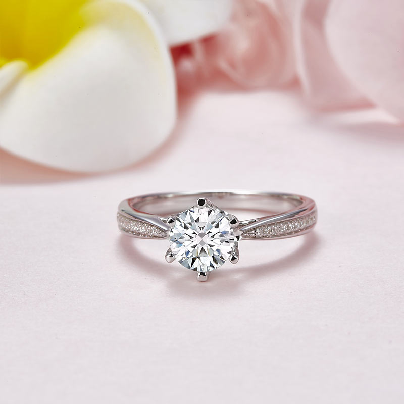 1 CT. Round Moissanite Diamond Pavé Engagement Ring in Sterling Silver