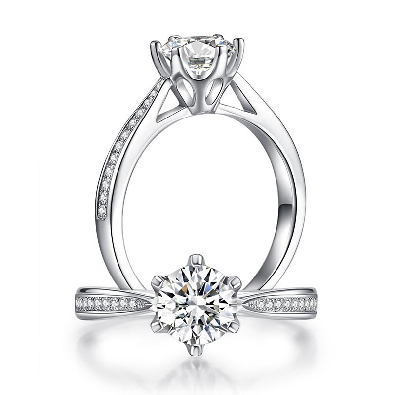 1 CT. Round Moissanite Diamond Pavé Engagement Ring in Sterling Silver