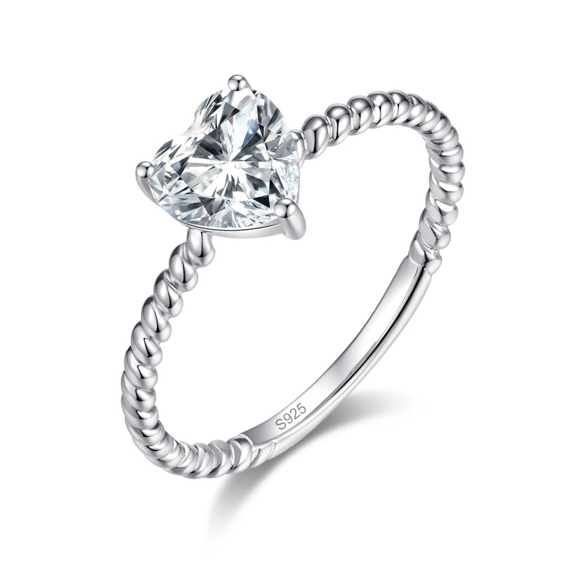 1 CT. Heart Cut Moissanite Diamond Solitaire Engagement Ring in Sterling Silver