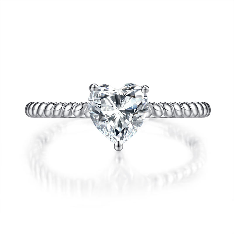 1 CT. Heart Cut Moissanite Diamond Solitaire Engagement Ring in Sterling Silver
