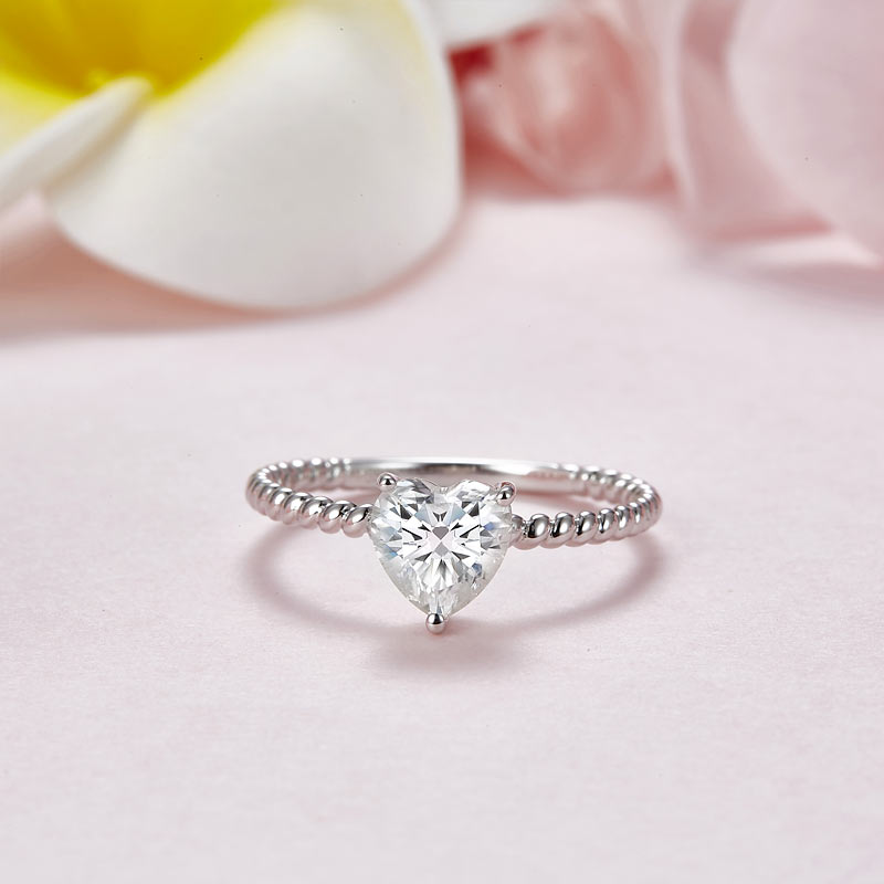 1 CT. Heart Cut Moissanite Diamond Solitaire Engagement Ring in Sterling Silver