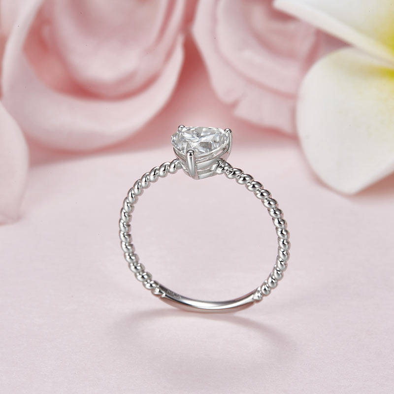 1 CT. Heart Cut Moissanite Diamond Solitaire Engagement Ring in Sterling Silver