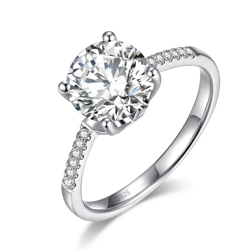 Bague de fiançailles en argent sterling avec diamants et moissanite ronde de 2 carats