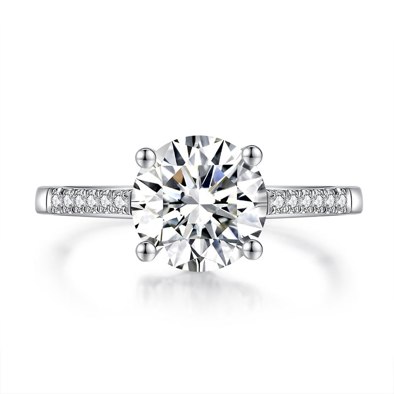 Bague de fiançailles en argent sterling avec diamants et moissanite ronde de 2 carats