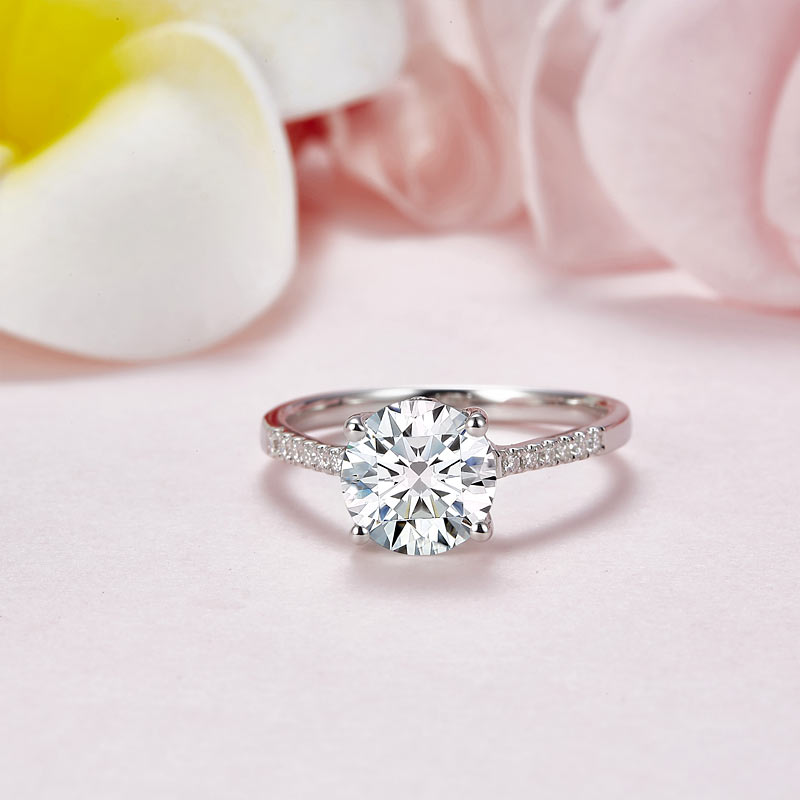 Bague de fiançailles en argent sterling avec diamants et moissanite ronde de 2 carats