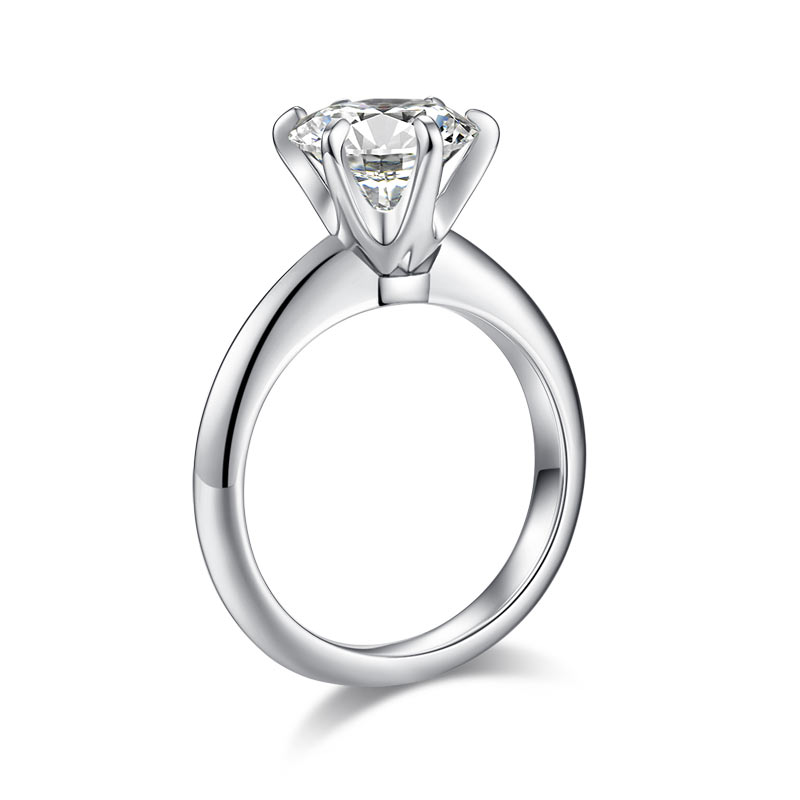 Anillo de compromiso solitario con diamante de moissanita redondo de 3 quilates en plata de ley.