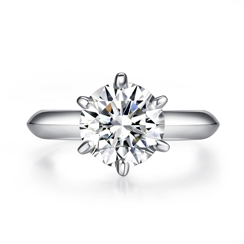 Anillo de compromiso solitario con diamante de moissanita redondo de 3 quilates en plata de ley.