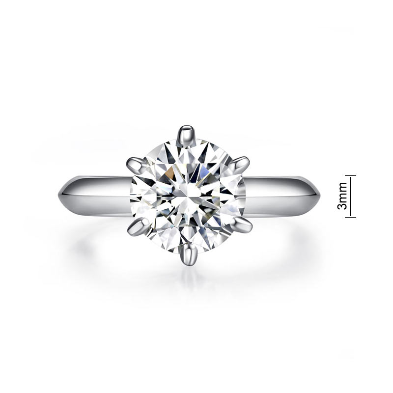 Anillo de compromiso solitario con diamante de moissanita redondo de 3 quilates en plata de ley.