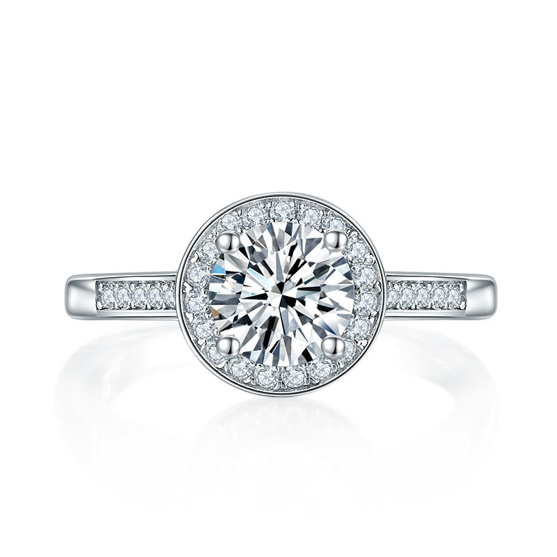 1 CT. Round Moissanite Diamond Halo Engagement Ring in Sterling Silver