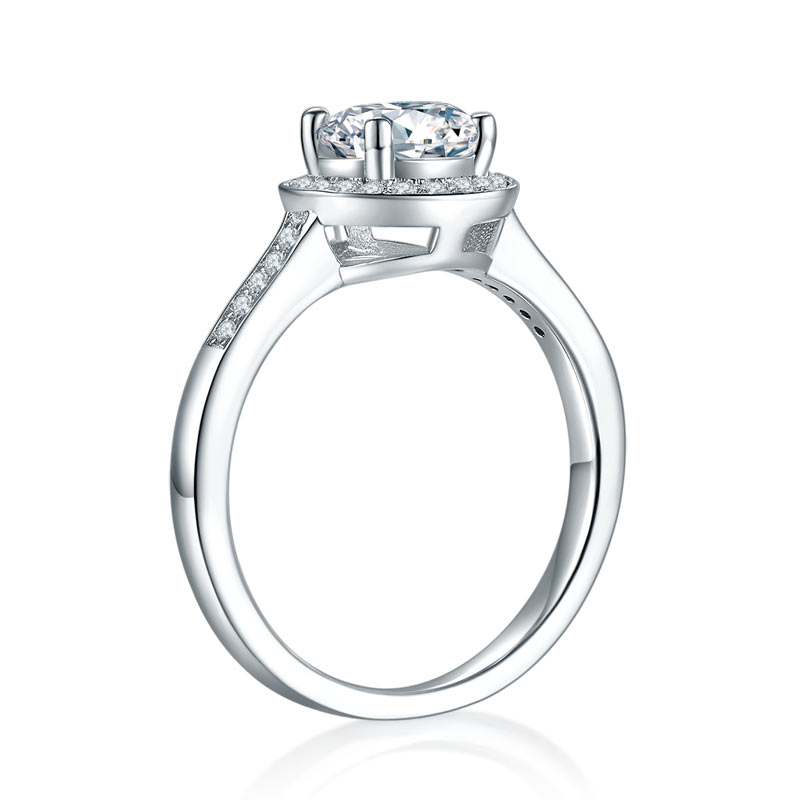 1 CT. Round Moissanite Diamond Halo Engagement Ring in Sterling Silver