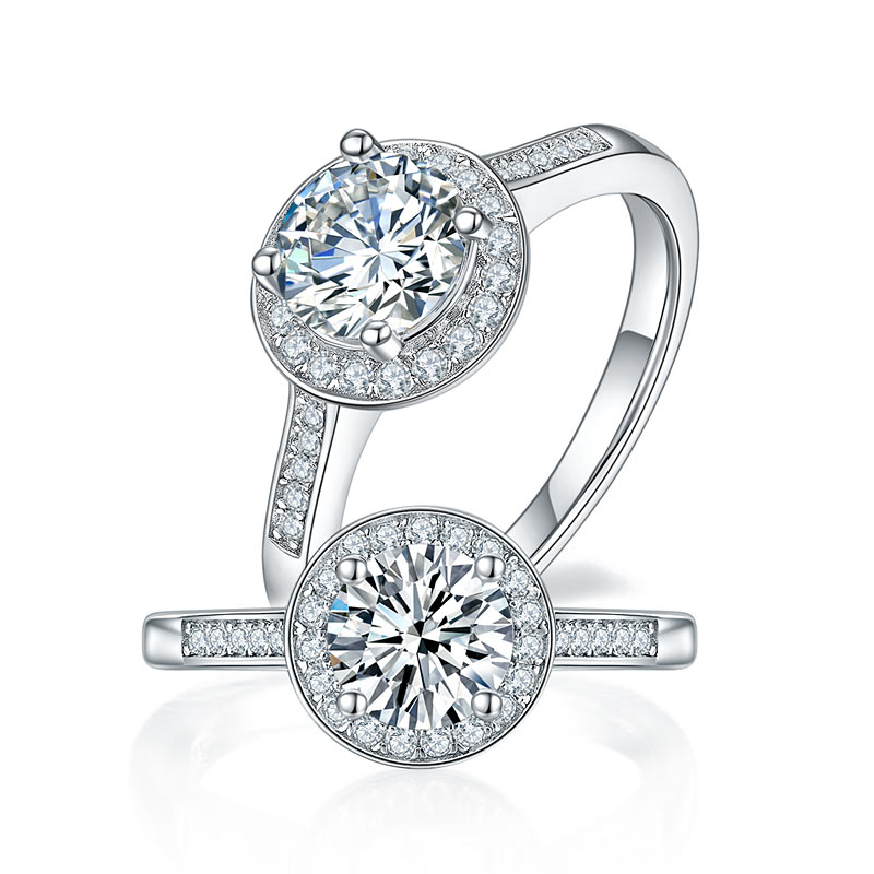 1 CT. Round Moissanite Diamond Halo Engagement Ring in Sterling Silver