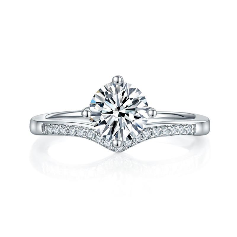1 CT. Round Moissanite Diamond Pavé Engagement Ring in Sterling Silver