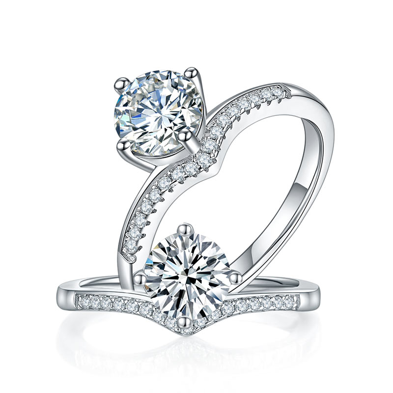 1 CT. Round Moissanite Diamond Pavé Engagement Ring in Sterling Silver