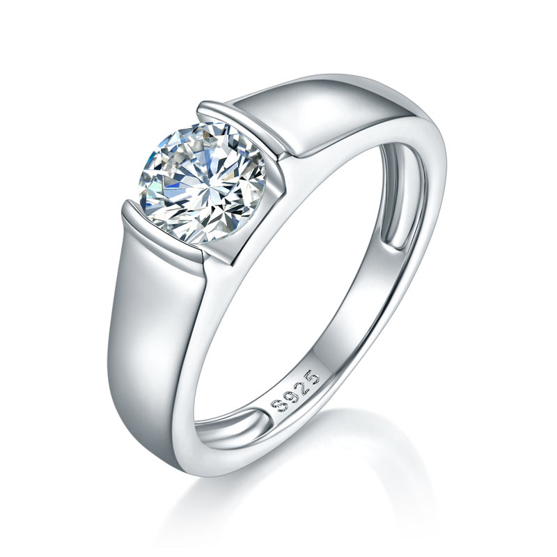 1 CT. Round Moissanite Diamond Ring in Sterling Silver for Men