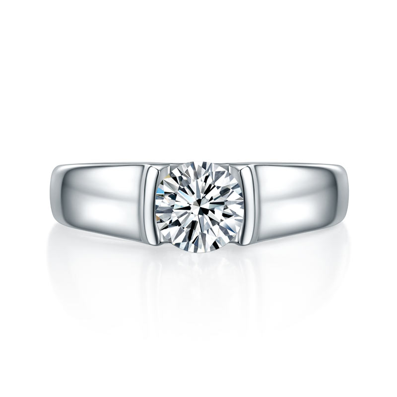 1 CT. Round Moissanite Diamond Ring in Sterling Silver for Men