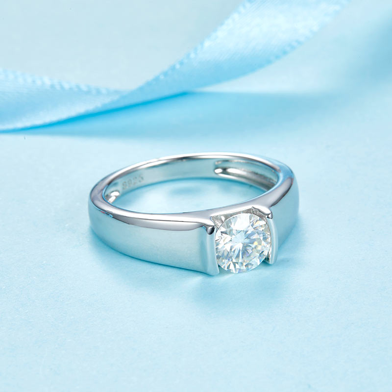 1 CT. Round Moissanite Diamond Ring in Sterling Silver for Men