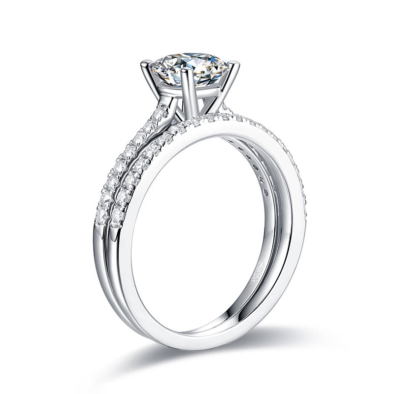 1 CT. Round Moissanite Diamond Pavé Bridal Set in Sterling Silver