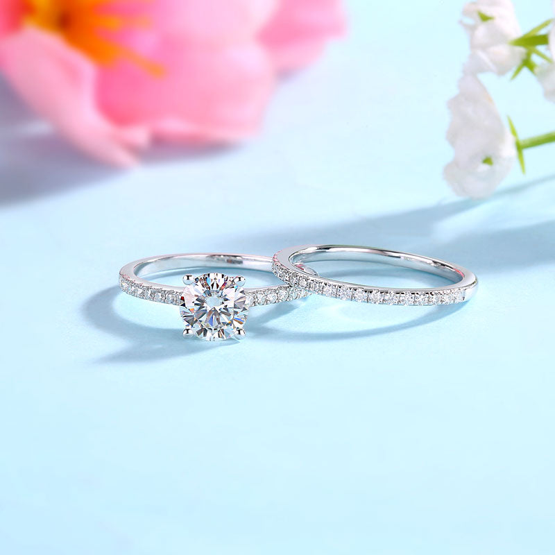 1 CT. Round Moissanite Diamond Pavé Bridal Set in Sterling Silver