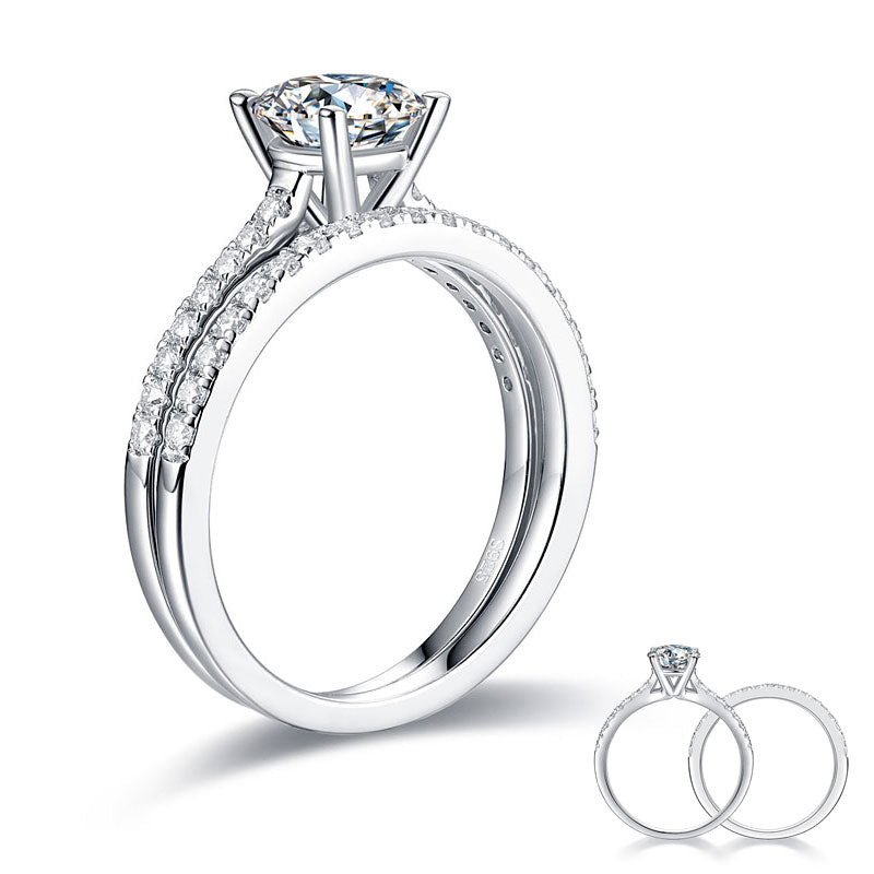 1 CT. Round Moissanite Diamond Pavé Bridal Set in Sterling Silver