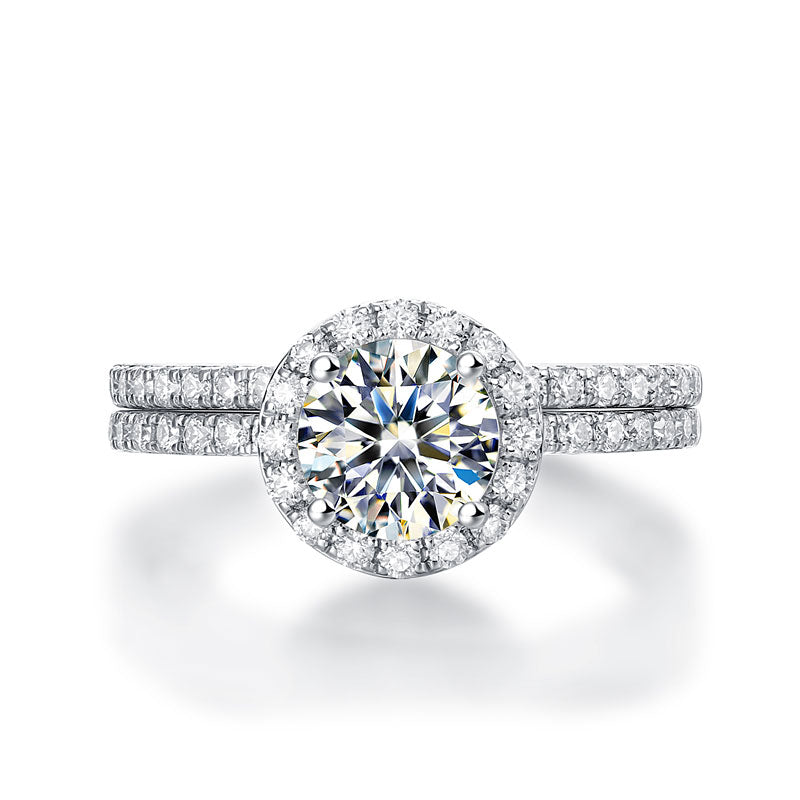 1 CT. Round Moissanite Diamond Halo Bridal Set in Sterling Silver
