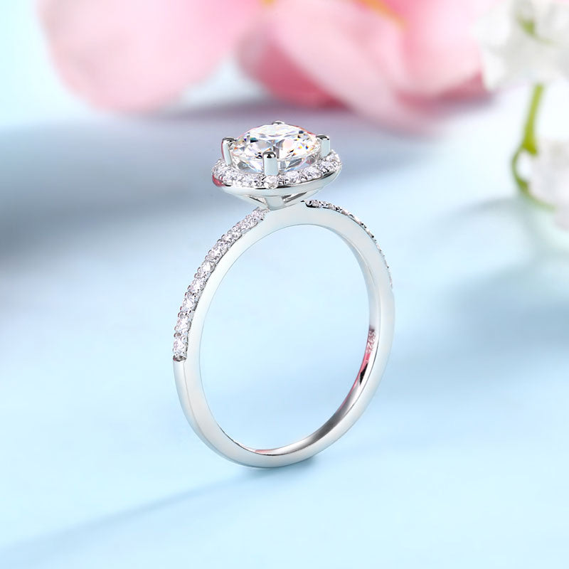1 CT. Round Moissanite Diamond Halo Bridal Set in Sterling Silver