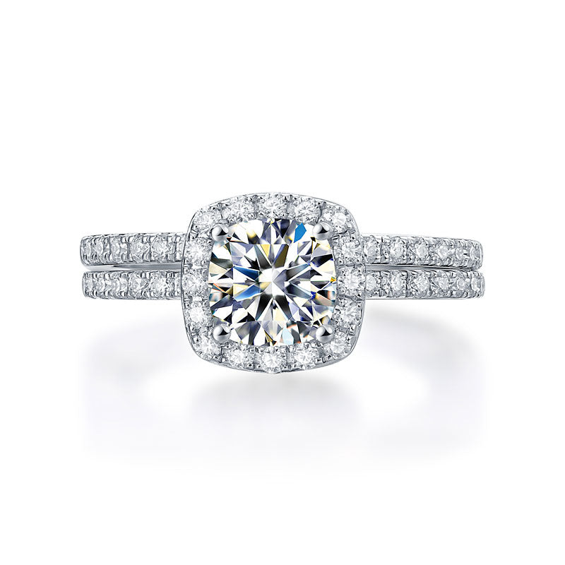 1 CT. Cushion Cut Moissanite Diamond Halo Bridal Set in Sterling Silver