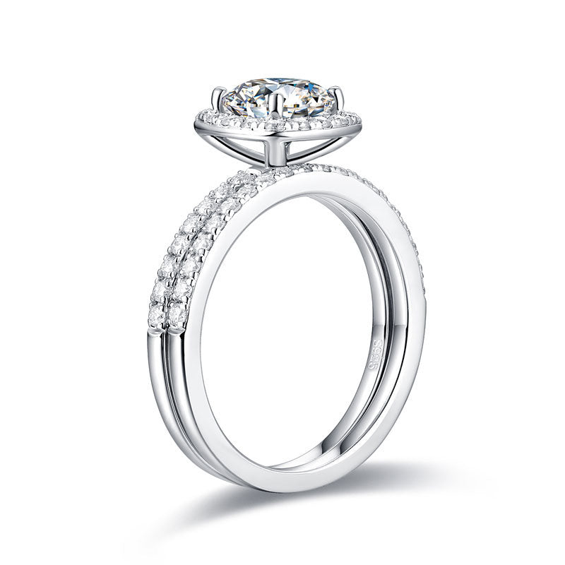 1 CT. Cushion Cut Moissanite Diamond Halo Bridal Set in Sterling Silver