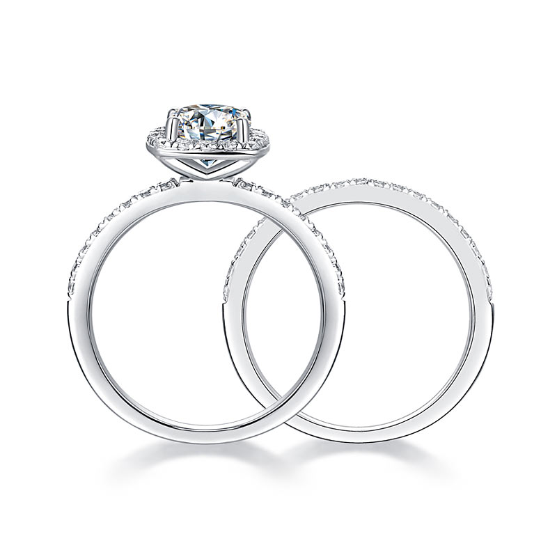 1 CT. Cushion Cut Moissanite Diamond Halo Bridal Set in Sterling Silver