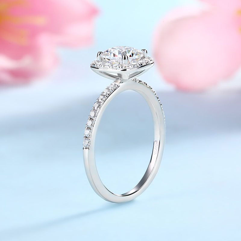 1 CT. Cushion Cut Moissanite Diamond Halo Bridal Set in Sterling Silver