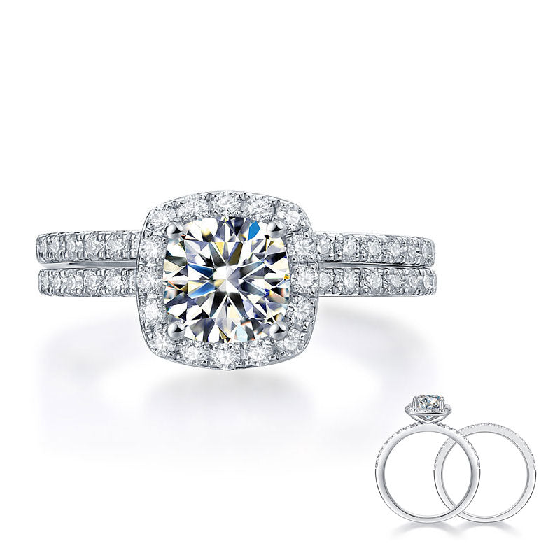 1 CT. Cushion Cut Moissanite Diamond Halo Bridal Set in Sterling Silver