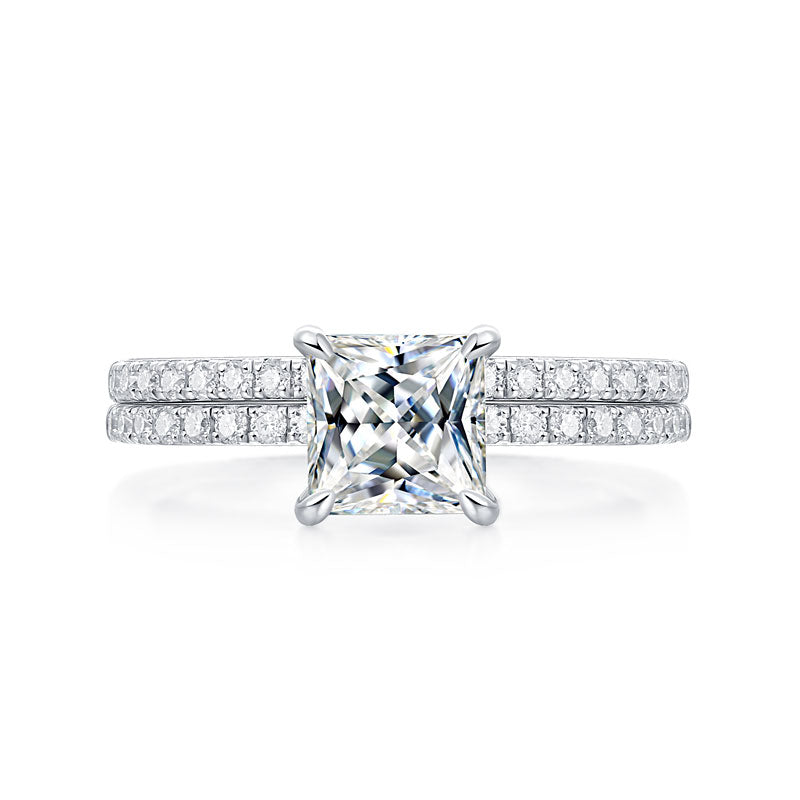 1 CT. Princess Cut Moissanite Diamond Bridal Set in Sterling Silver