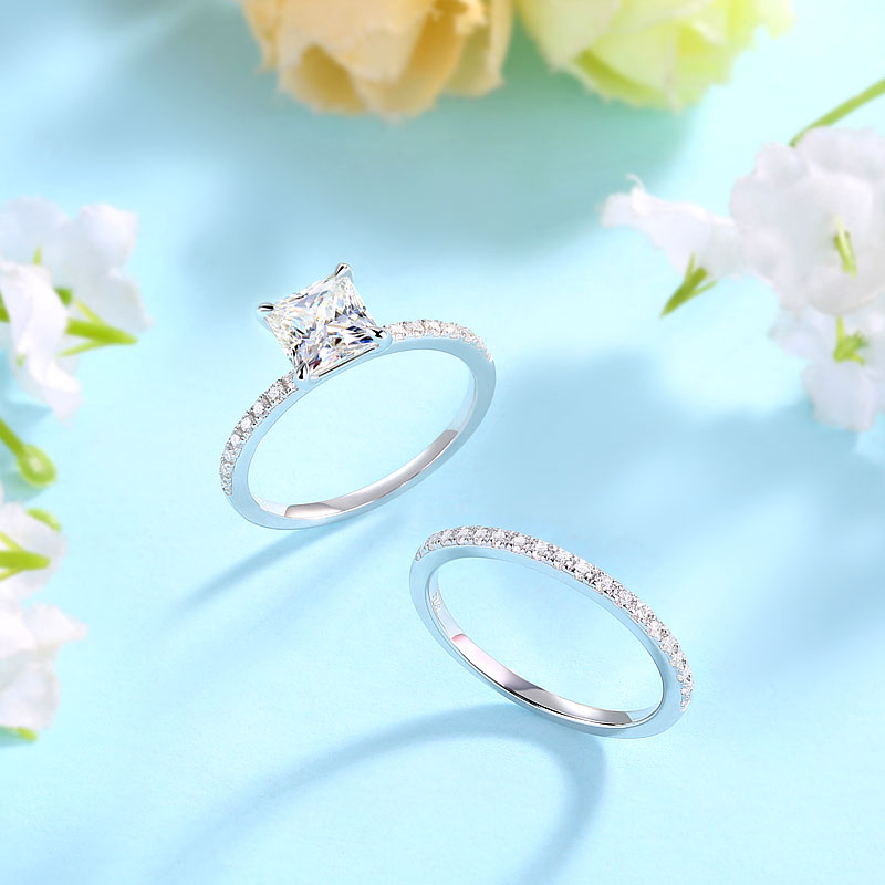 1 CT. Princess Cut Moissanite Diamond Bridal Set in Sterling Silver