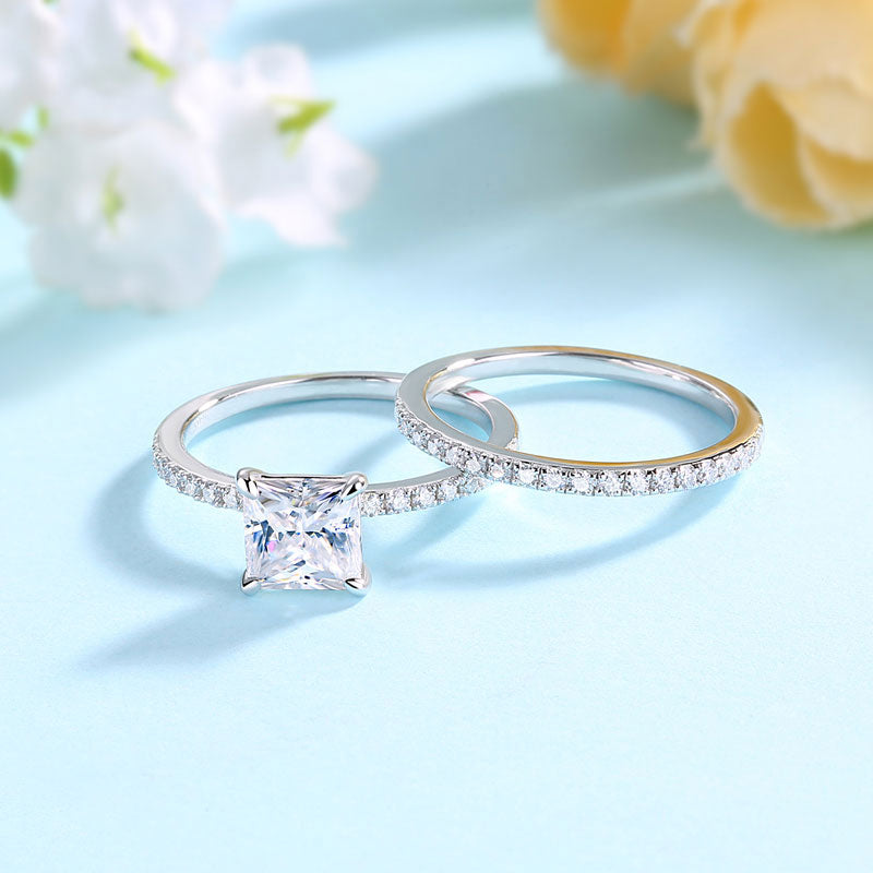 1 CT. Princess Cut Moissanite Diamond Bridal Set in Sterling Silver