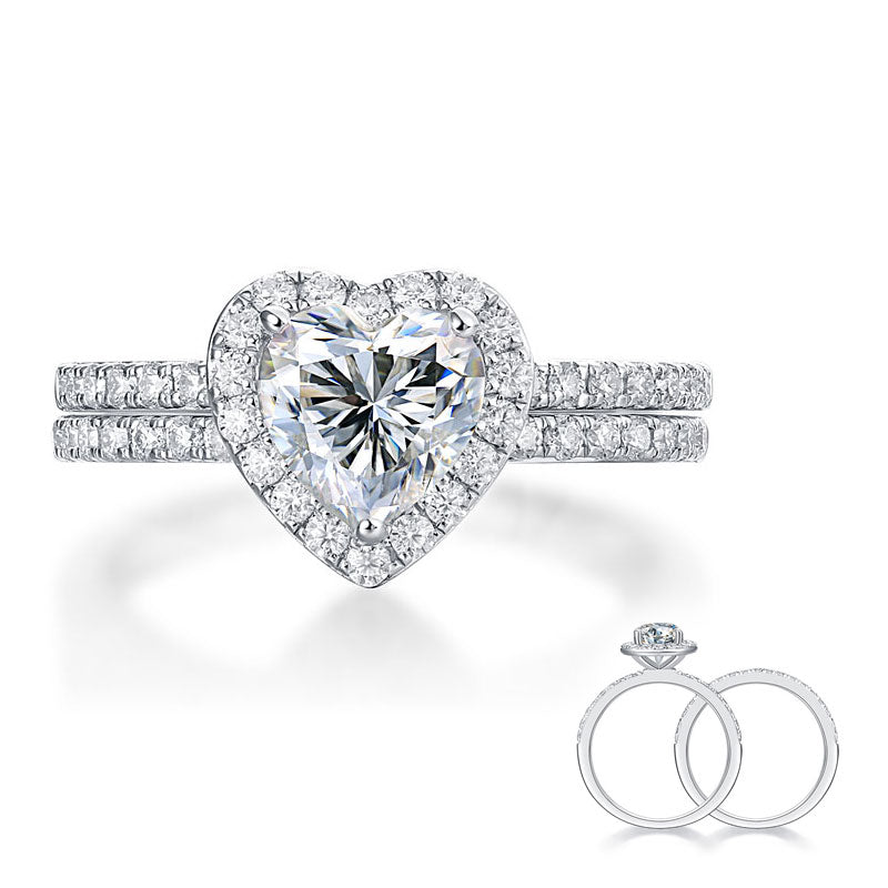 1 CT. Heart Cut Moissanite Diamond Halo Bridal Set in Sterling Silver