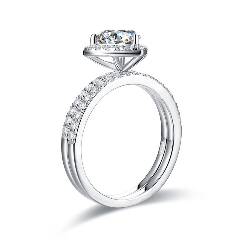 1 CT. Heart Cut Moissanite Diamond Halo Bridal Set in Sterling Silver