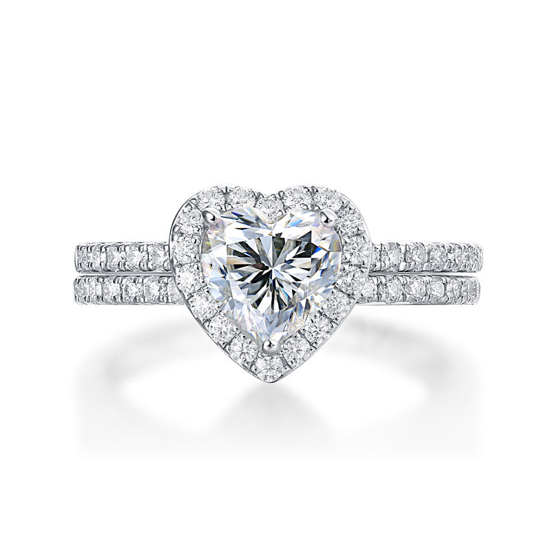 1 CT. Heart Cut Moissanite Diamond Halo Bridal Set in Sterling Silver