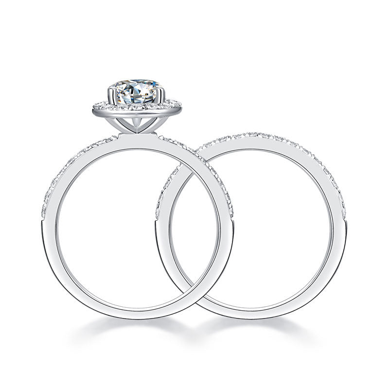 1 CT. Heart Cut Moissanite Diamond Halo Bridal Set in Sterling Silver