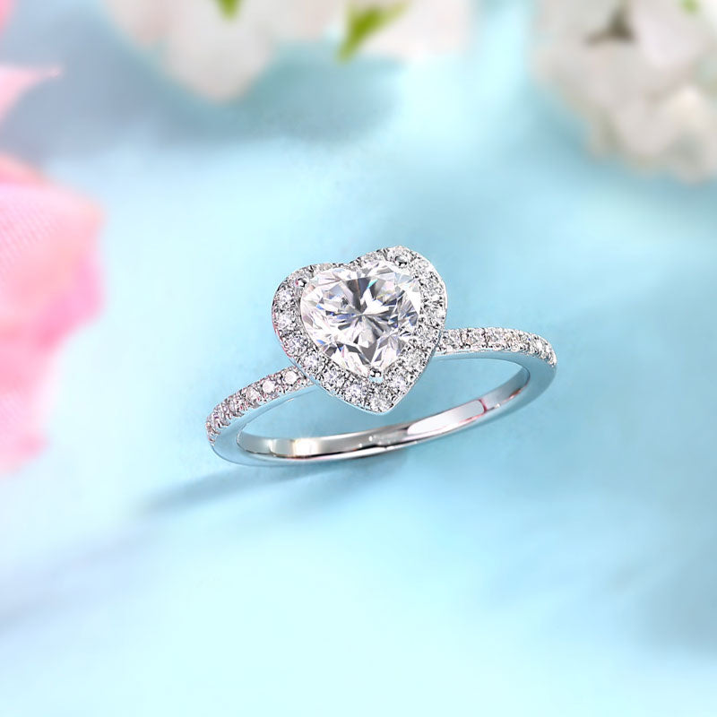 1 CT. Heart Cut Moissanite Diamond Halo Bridal Set in Sterling Silver